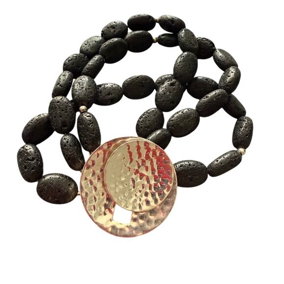 Silpada Black Lava Rock Hammered 925 Sterling Silver Bracelet - Picture 1 of 6